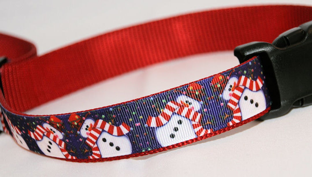 Jolly Snowmen Holiday Ribbon Dog Collar Adjustable With Etsy