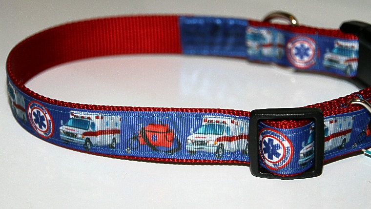 Emergency Services Emt Paramedic Dog Collar With Optional Leash