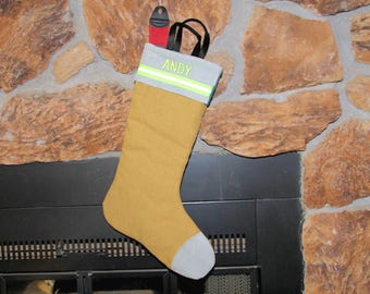 Firefighter Christmas Stocking, Turnout Gear With Leather Trim