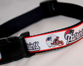 New England Patriots NFL Adjustible or Martingale Dog Collar, with Optional Leash