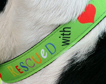 Rescued With Love Dog Collar: Adjustable Pet Rescue Ribbon Collar