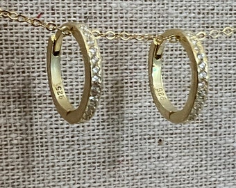 Gold plated sterling silver CZ 15mm huggies | hoop earrings | dainty  every day earrings