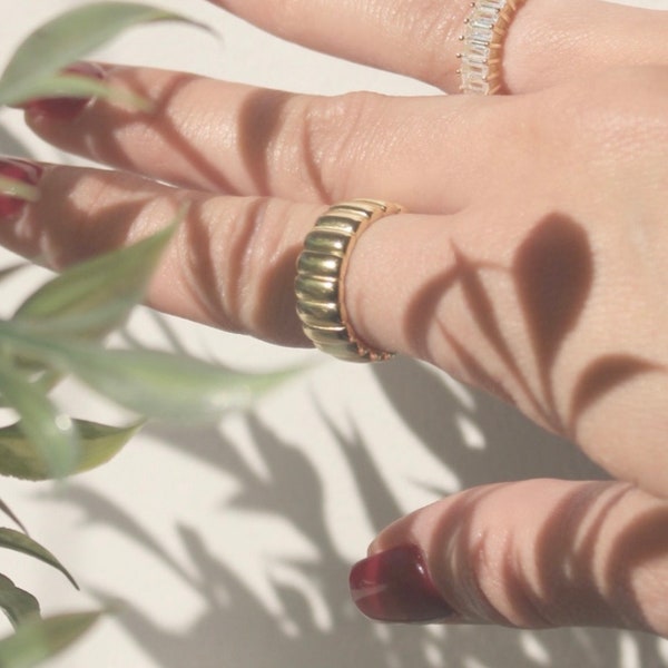 Scalloped gold vermeil ring | sterling silver base | chunky jewelry