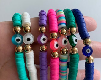 Heishi evil eye/malocchio/third eye bracelets