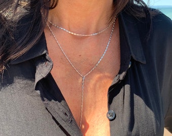 Gold or silver double strand y necklace/lariat necklace
