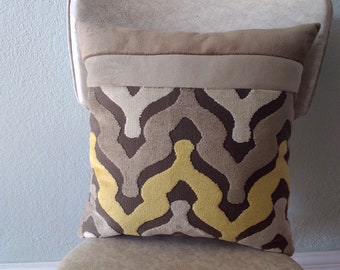 Modern Velvet Pillow, Gray, Silver, Yellow, 16 inch, zigzag, chevron, recycled filling, eco-friendly