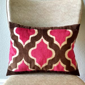 Magenta, Dark Brown Velvet lumbar pillow, 11 x 15 inch, recycled filling, eco-friendly