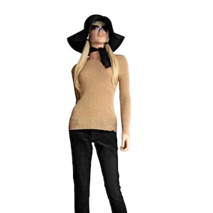 1970s Gold Skinny Rib Long Sleeve Glitter Knit Sweater