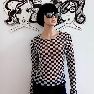 Black & White Mod Checkerboard Print Top