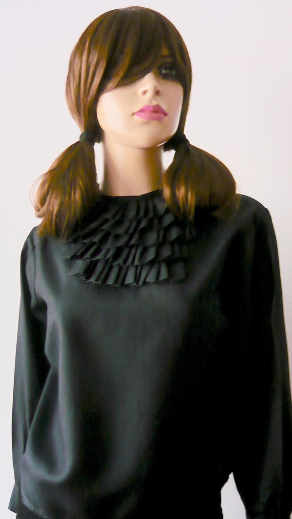 Vintage 1960s, Black Ruffled Jabot, Gothic Victor… - image 2