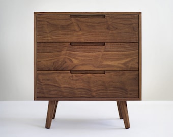 Solid Black Walnut Dresser with Three Drawers