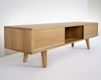 Solid White Oak Media Console/ TV Stand/ Credenza/ Cabinet  with Beveled Edges *
