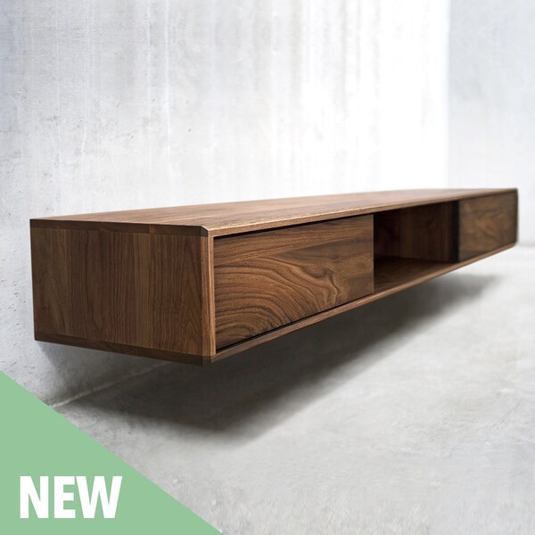 White Oak Floating Media Console Etsy