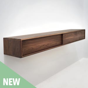 Solid Black Walnut Floating Media Console Cabinet, Entryway Table with Two Compartments