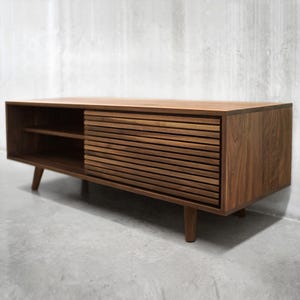 Solid Black Walnut Media Credenza: Slatted Door TV Stand, Handmade in Canada