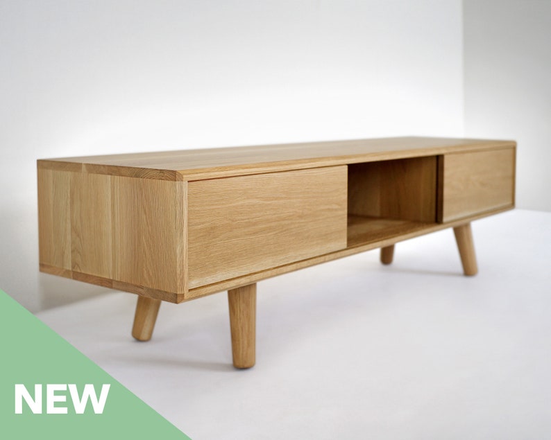 Solid White Oak Media Console with Beveled Edge Etsy
