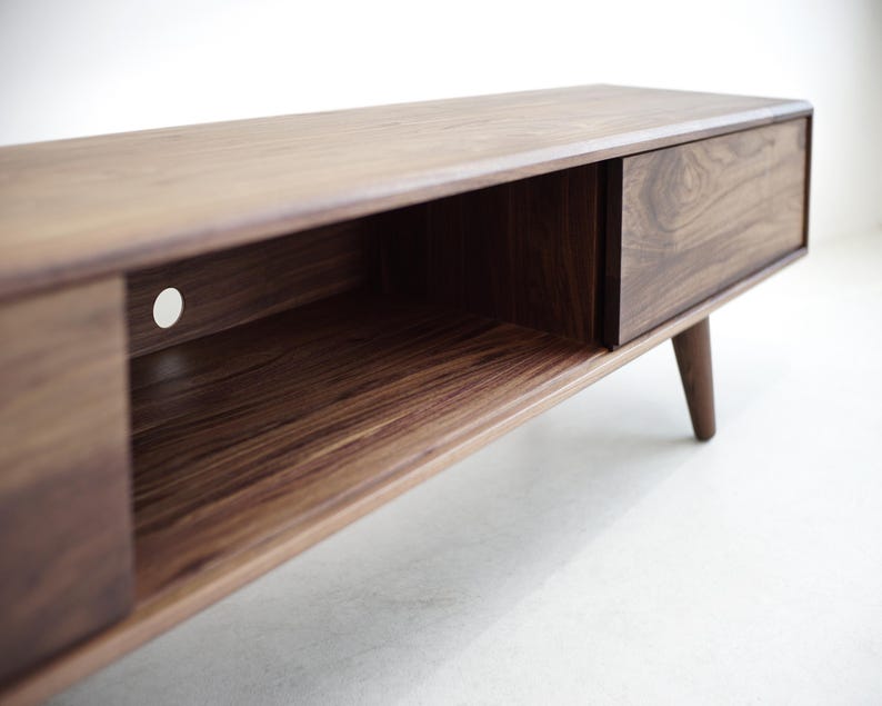 Solid Black Walnut Media Console/ TV Stand/ Credenza/ Cabinet with Beveled Edges * image 7