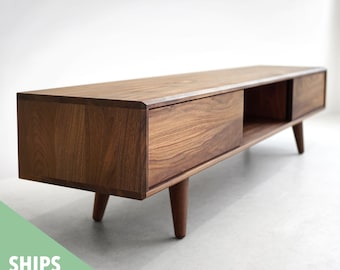 72" Solid Black Walnut Media Console/ TV Stand/ Credenza/ Cabinet with Beveled Edges*