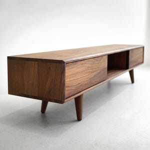 Solid Black Walnut Media Console/ TV Stand/ Credenza/ Cabinet with Beveled Edges *