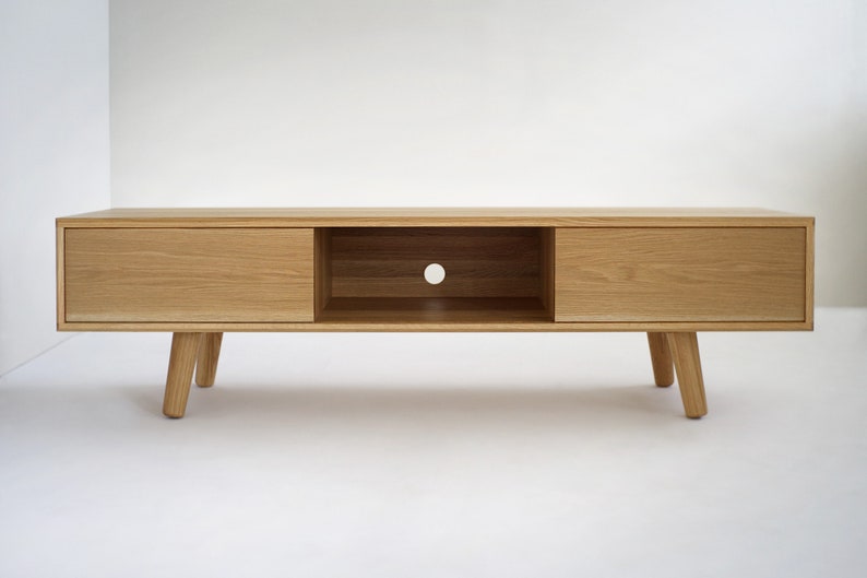 Solid White Oak Media Console with Beveled Edge Etsy