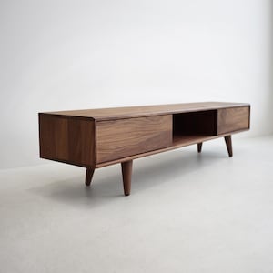 Solid Black Walnut Media Console/ TV Stand/ Credenza/ Cabinet with Beveled Edges * image 9