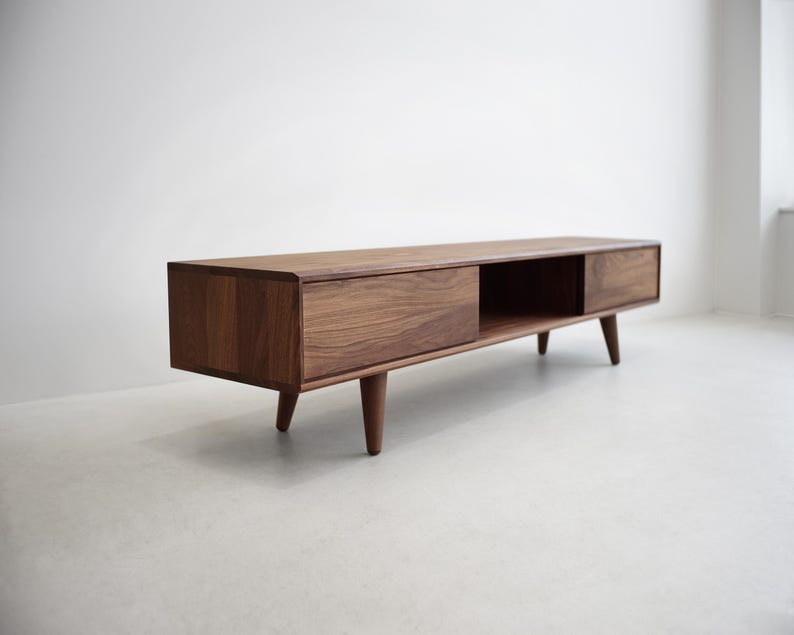 Solid Black Walnut Media Console/ TV Stand/ Credenza/ Cabinet with Beveled Edges * image 9