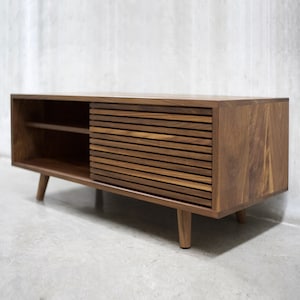 48&quot; Solid Black Walnut Media Credenza/ TV Stand/ Console/ Cabinet with Slatted Doors