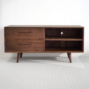 Solid Black Walnut Sideboard/ Credenza/ Cabinet with Two Drawers and Two Cubbies