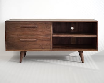 Solid Black Walnut Sideboard/ Credenza/ Cabinet with Two Drawers and Two Cubbies
