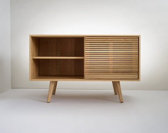 Solid White Oak Buffet Table/ Sideboard/ Credenza/ Cabinet with Slatted Doors