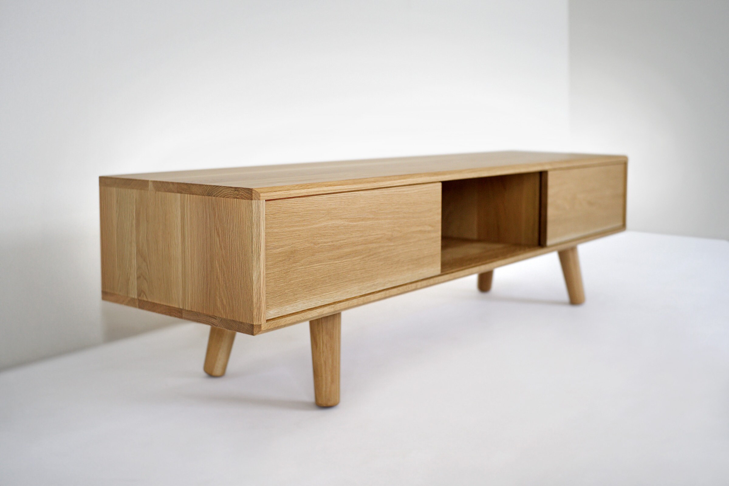 Solid White Oak Media Console TV Stand Credenza Cabinet With