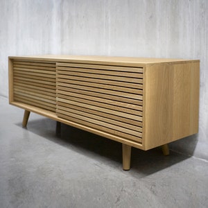 48" Solid White Oak Media Credenza/ TV Stand/ Console/ Cabinet with Slatted Doors *