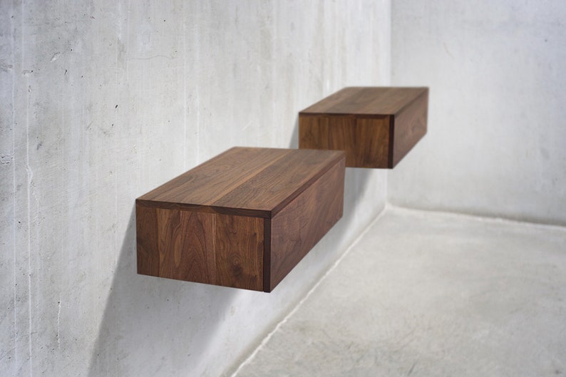Pair of Solid Black Walnut Floating WallMount Nightstand/ Etsy
