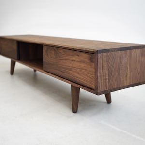 Solid Black Walnut Media Console/ TV Stand/ Credenza/ Cabinet with Beveled Edges * image 5