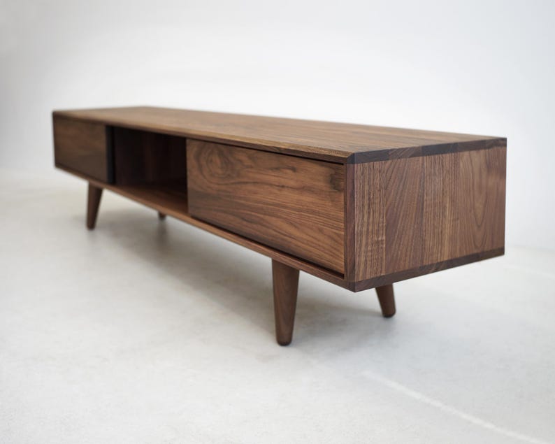 Solid Black Walnut Media Console/ TV Stand/ Credenza/ Cabinet with Beveled Edges * image 5