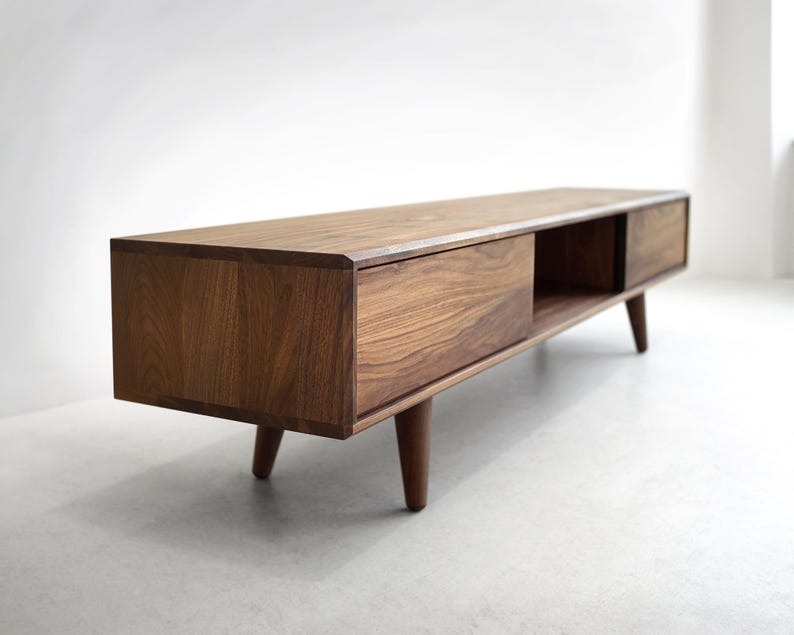 Solid Black Walnut Media Console/ TV Stand/ Credenza/ Cabinet with Beveled Edges * image 8