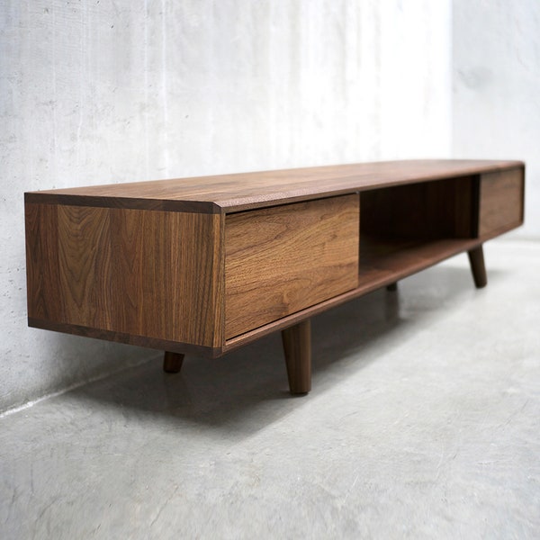 Solid Black Walnut Media Console/ TV Stand/ Credenza/ Cabinet with Beveled Edge *