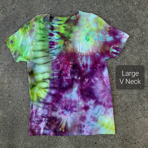 Handmade Tie dye Shirt Large V-neck Tie Dyed Shirt One of a Kind