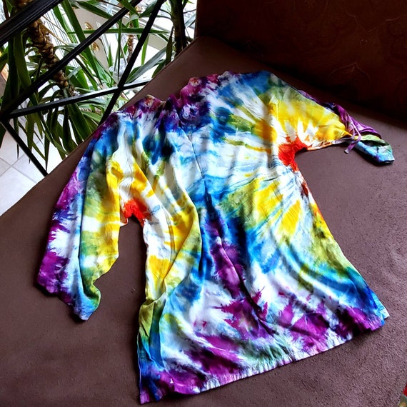 Small Tie Dye Tunic Bamboo Rayon Shirt One of a Kind
