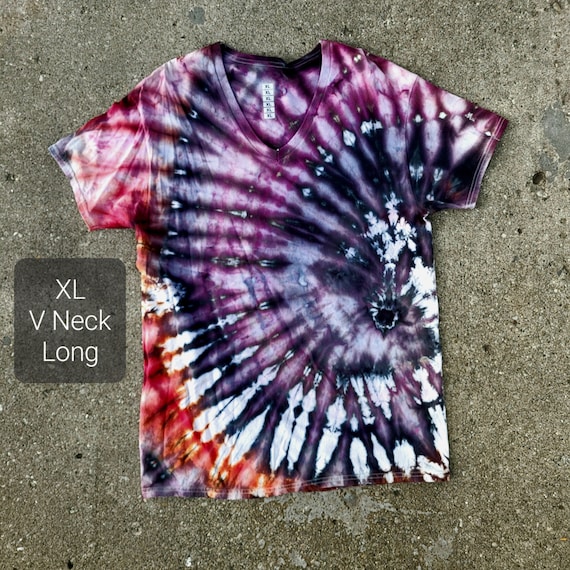 Handmade Tie dye Shirt XL V-neck Tie Dyed Shirt One of a Kind