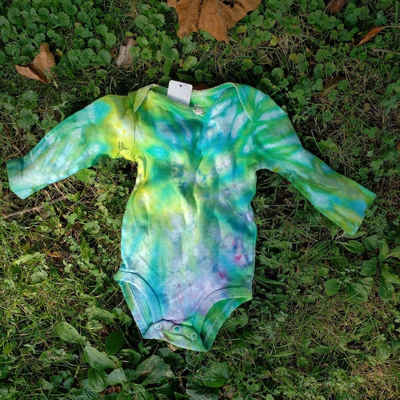Handmade Tie Dye Long Sleeve Tie Dye 9 month Baby Girl Bodysuit Onsie One of a Kind