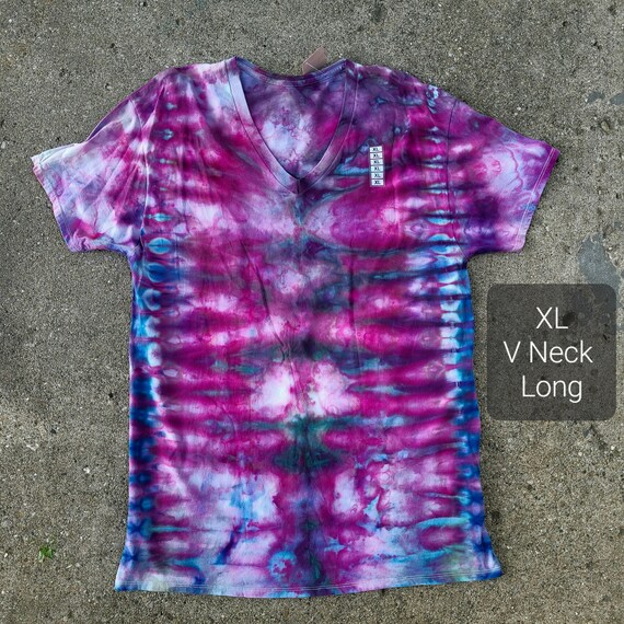 Handmade Tie Dye Shirt XL V-neck Tie Dyed Shirt One of a Kind