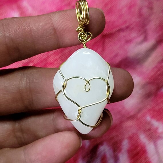 White Quartz Crystal Handmade Heart Wire Wrapped Pendent Self Mined & Polished