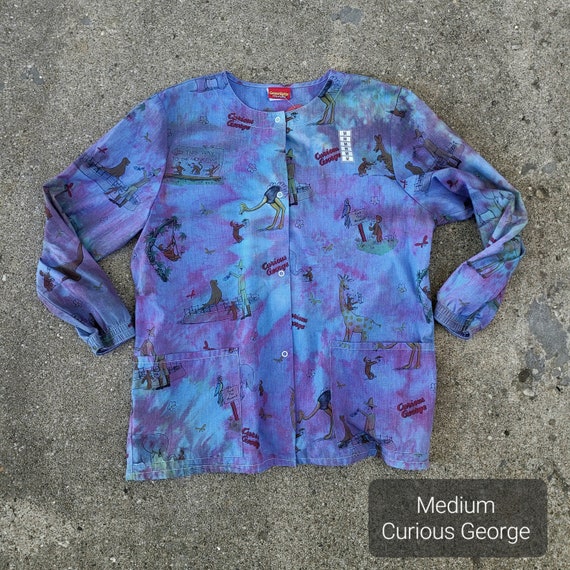 Handmade Tie Dye Medium Tie Dyed Medical Scrub Shirt Long Sleeve Scrub Top One of a Kind