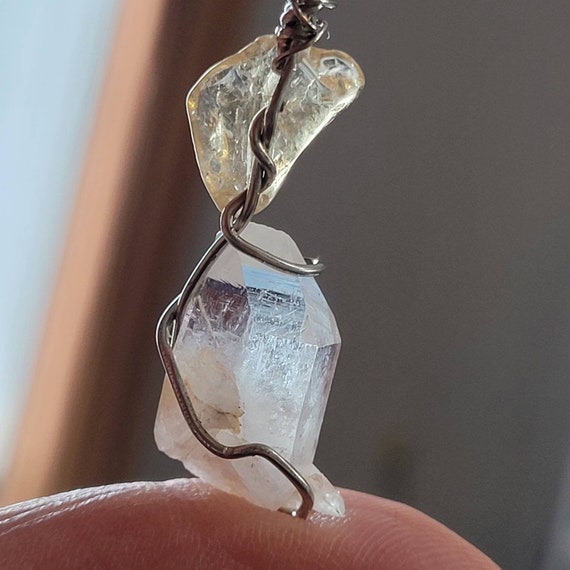 Citrine & Quartz Wire Wrapped Pendant