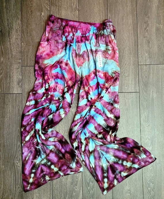 Handmade Tie Dye Pants with Pockets Soft Rayon Fabric Large One of a Kind