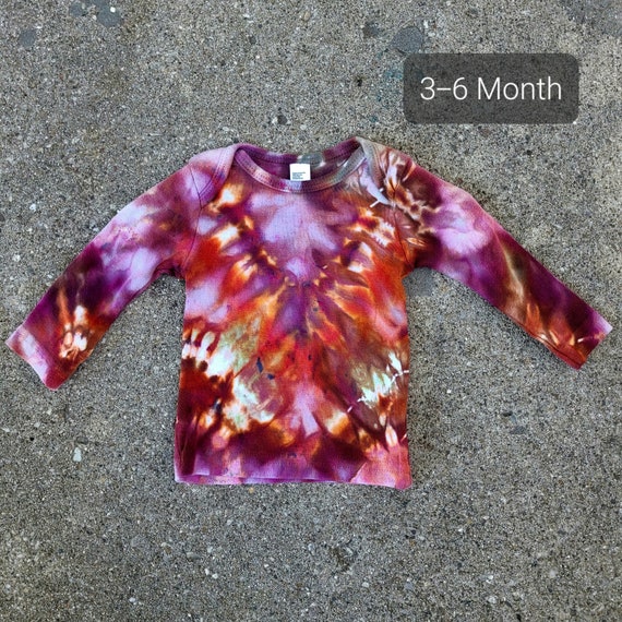 Handmade Tie Dye 3 Month 6 Month Long Sleeve Tie Dyed Baby Size 3-6 Months One of a Kind