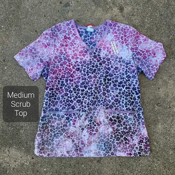 Handmade Tie Dye Floral Medium Scrub Top One of a Kind