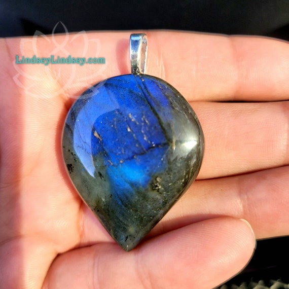 Labradorite Pendent with Silver Plated Bail and Matching Cord