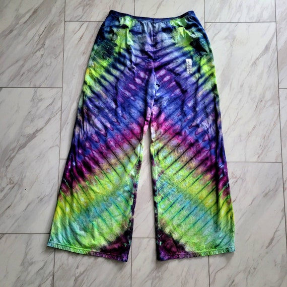 Flared Loose Fit Handmade Tie Dye Cotton Pants Large One of a Kind